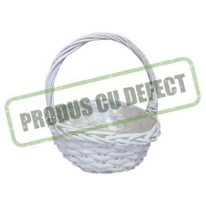 Cos rotund rattan alb+toarta pentru aranjamente florale