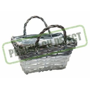 Cos dreptughiular rattan tip poseta alb+gri 23x13 cm