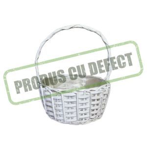 Cos rotund rattan alb+toarta pentru aranjamente florale