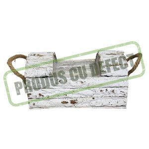 Cos tip buturuga lemn alb+toarta sfoara pentru aranjamente florale