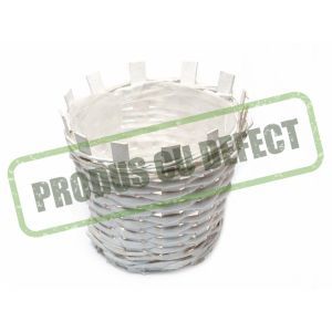 Cos rotund rattan alb 16x14 cm