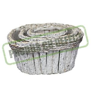 Cos lemn alb/gri+margine impletita pentru aranjamente florale set 3 buc