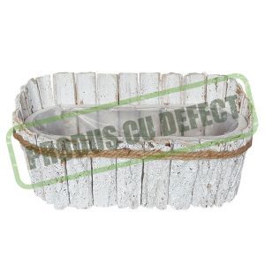 Cos oval lemn alb pentru aranjamente florale