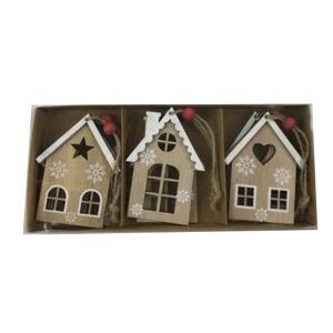 Casute lemn color+agatatoare pentru decoratiuni craciun
