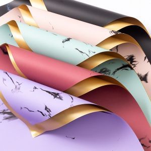 Coli folie color marmorata+auriu pentru buchete flori set 20 buc