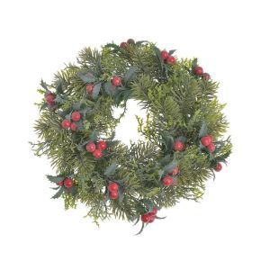 Coronita brad artificial+bobite rosii pentru aranjamente florale