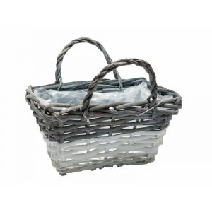 Cos dreptughiular rattan tip poseta alb+gri 23x13 cm