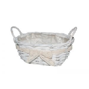 Cos rattan alb + fundita pentru aranjamente florale