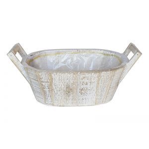 Cos oval lemn alb pentru aranjamente florale