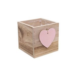 Cos patrat lemn+inimioara pentru aranjamente florale