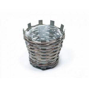 Cos rattan rotund alb 13x13 cm