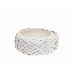 Cos rattan rotund alb 30 cm