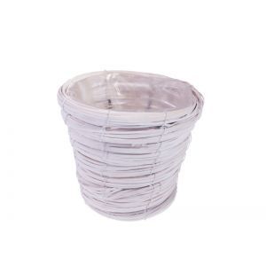 Cos rattan rotund alb pentru aranjamente florale