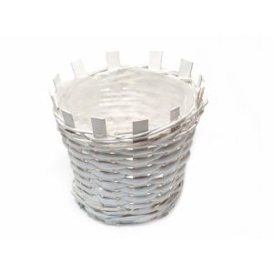 Cos rotund rattan alb 16x14 cm