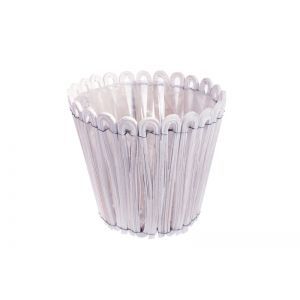 Cos rotund rattan alb dantelat pentru aranjamente florale