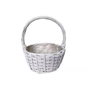 Cos rotund rattan alb+toarta pentru aranjamente florale
