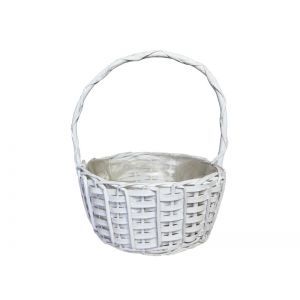 Cos rotund rattan alb+toarta pentru aranjamente florale