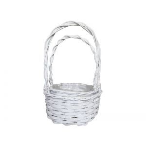 Cos rotund rattan alb+toarta pentru aranjamente florale set 2 buc