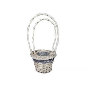 Cos rotund rattan crem/gri+toarta pentru aranjamente florale set 2 buc
