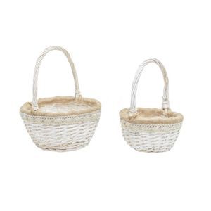 Cos rotund rattan+dantela+toarta pentru aranjamente florale set 2 buc