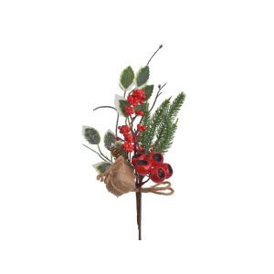 Crenguta brad artificial+bobite rosii+cadou pentru decoratiuni Craciun