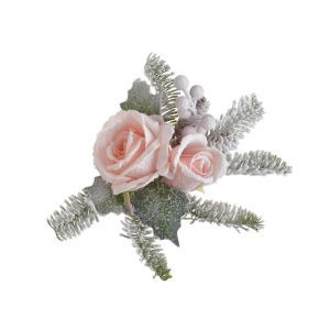 Crenguta brad artificial+con+zapada+bobite+trandafir pentru decoratiuni florale
