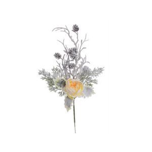 Crenguta brad artificial+zapada+flori pentru decoratiuni Craciun