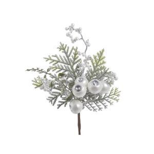Crenguta brad+frunze+bobite albe pentru decoratiuni florale