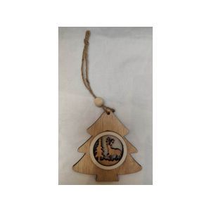 Figurina lemn+agatatoare pentru decoratiuni Craciun