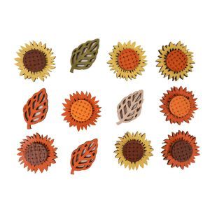 Figurine frunze flori lemn color pentru aranjamente florale set 12 buc