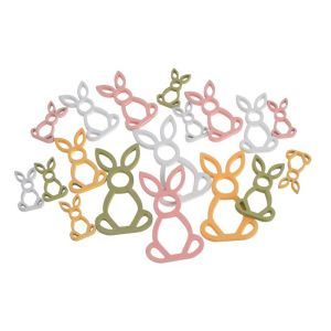 Figurine iepurasi lemn color pentru aranjamente florale set 18 buc