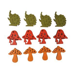 Figurine lemn color arici ciuperca pentru aranjamente florale set 12 buc
