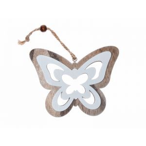 Fluture lemn maro+alb 9 cm