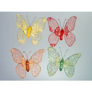 Fluturi dantela color+sclipici pentru aranjamente florale set 12 buc