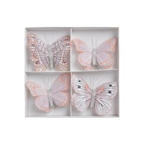 Fluturi pene color+clips pentru aranjamente florale set 8 buc