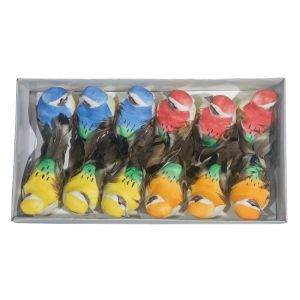 Pasari pene color pentru aranjamente florale set 12 buc