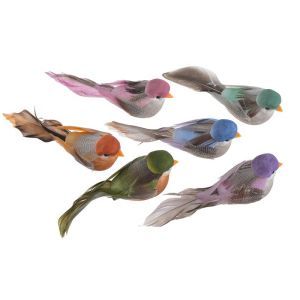 Pasari pene color pentru aranjamente florale set 6 buc