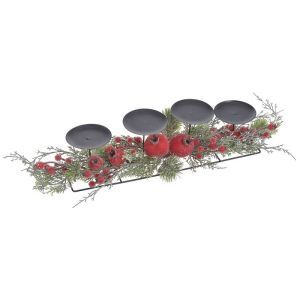 Suport lumanare+brad+merisoare+bobite rosii pentru decoratiuni florale
